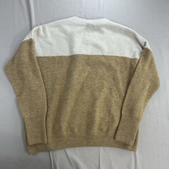 Vince Camuto Sweater Women's Small White Brown Color block Crewneck Preppy - Picture 5 of 7